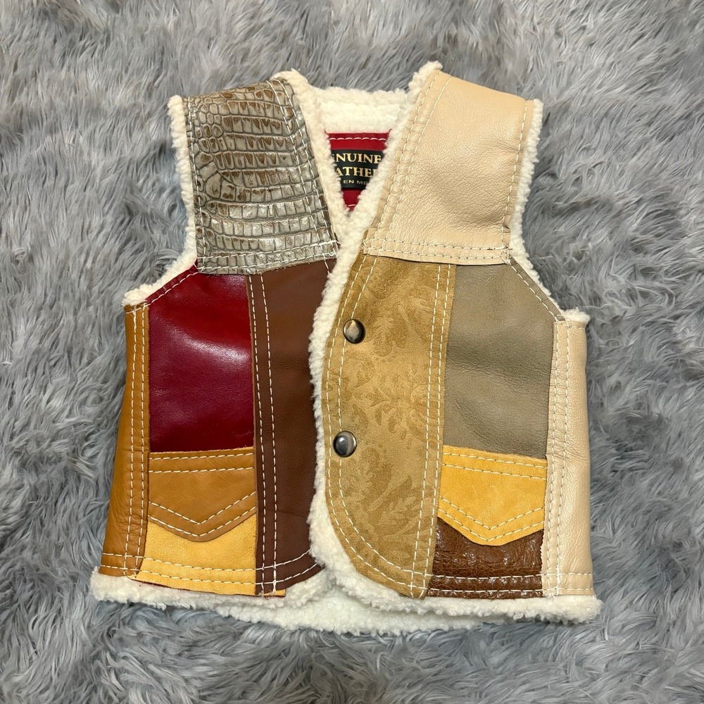 Leather Colorblock‎ Genuine Leather Vest Sherpa Lining Kids 2/3T Country Western